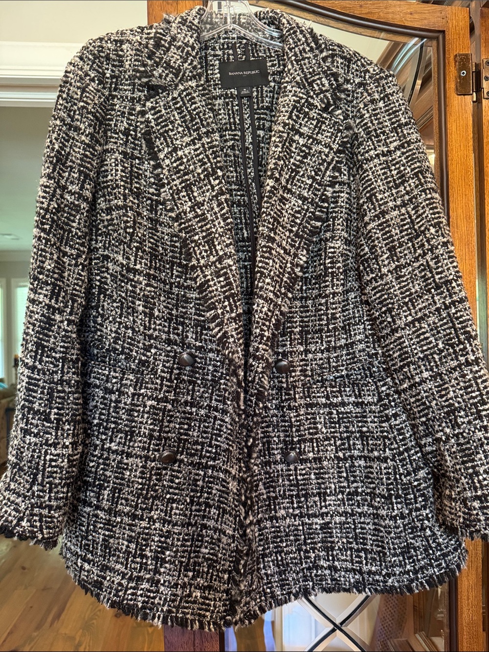 Banana Republic Black and White Tweed Double-Breasted Blazer